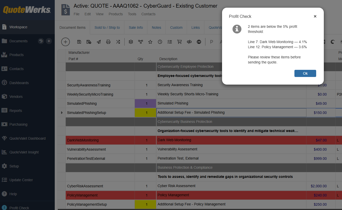QWW-ProfitCheck-Example-Button-In-Action